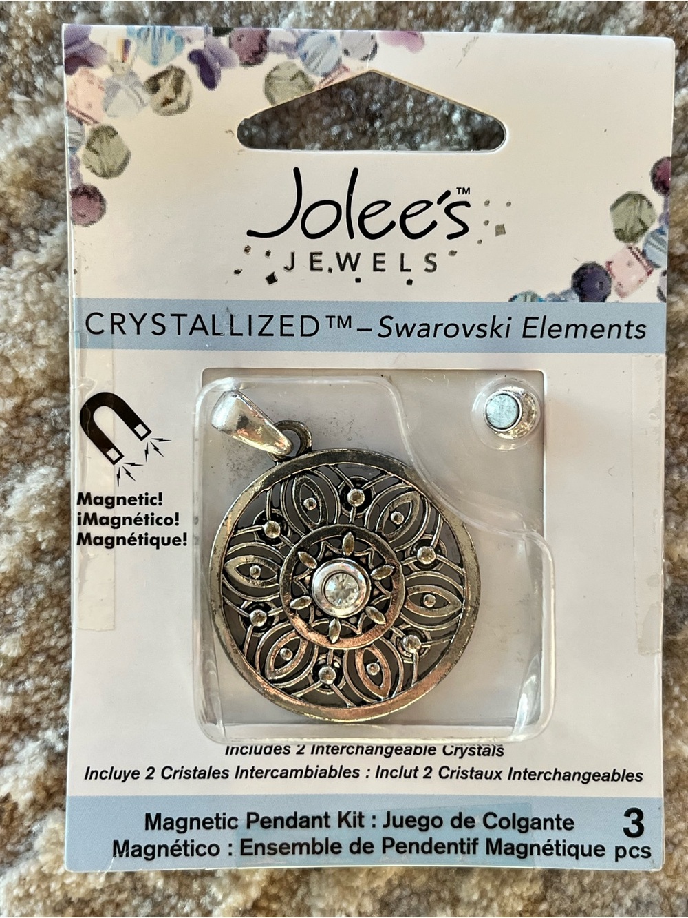 Jolee's Jewels Crystallized Magnetic Pendant - Silver with Clear Crystals